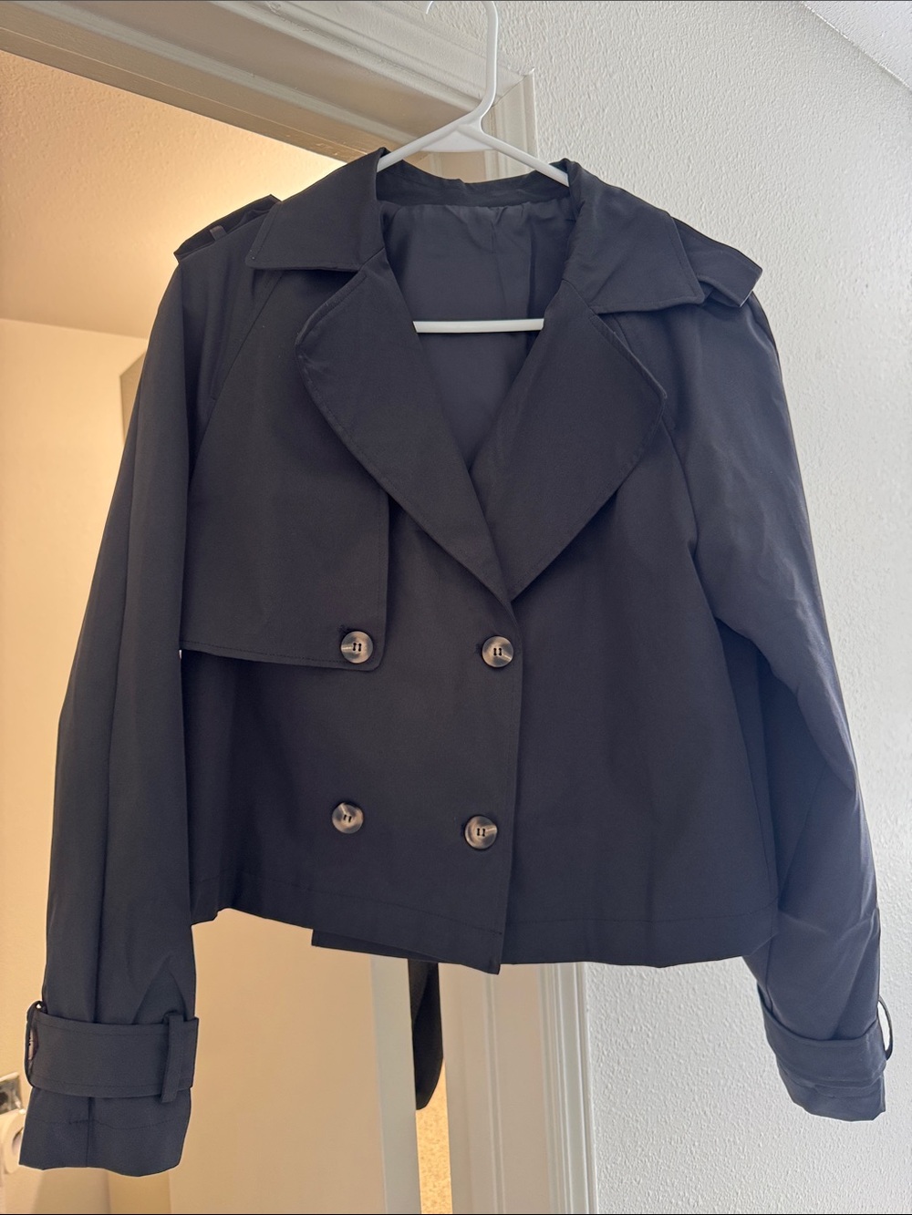 Amazon Black Cropped Double-Breasted Trench Coat